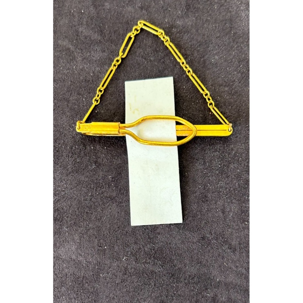 NOS Vtg 1950s Hickok Made USA Gold Tone Tie Chain Bar Clip Open Oval Pinstripe 2